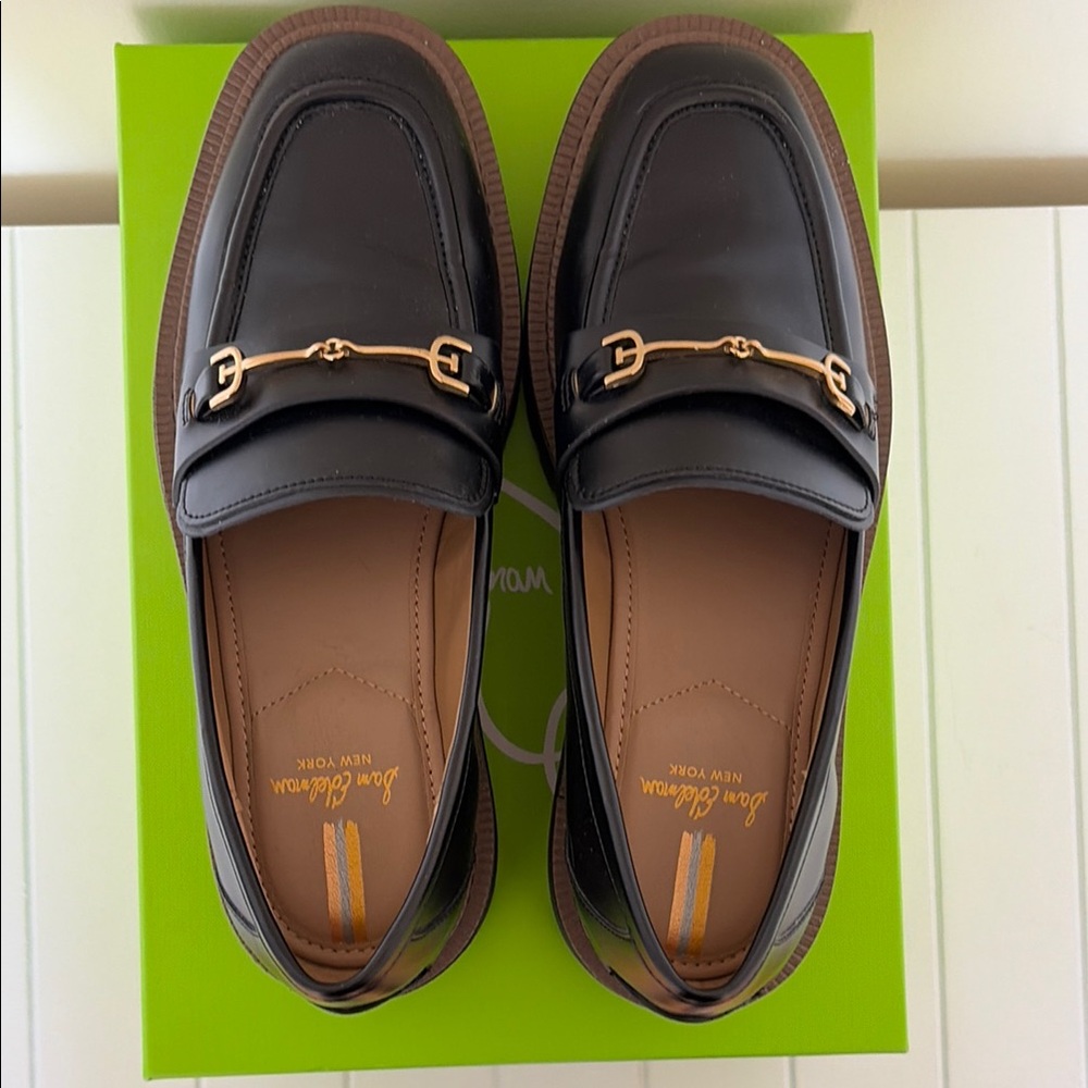 Sam Edelman Black Leather Loafers with Gold Hardware